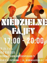 Grafika, para tancerzy uchwycona w tanecznych pozach, za nimi tło sprawiające wrażenie wirującego, napis - wydarzenie biletowane.