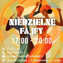 Grafika, para tancerzy uchwycona w tanecznych pozach, za nimi tło sprawiające wrażenie wirującego, napisy informujące o wydarzeniu.