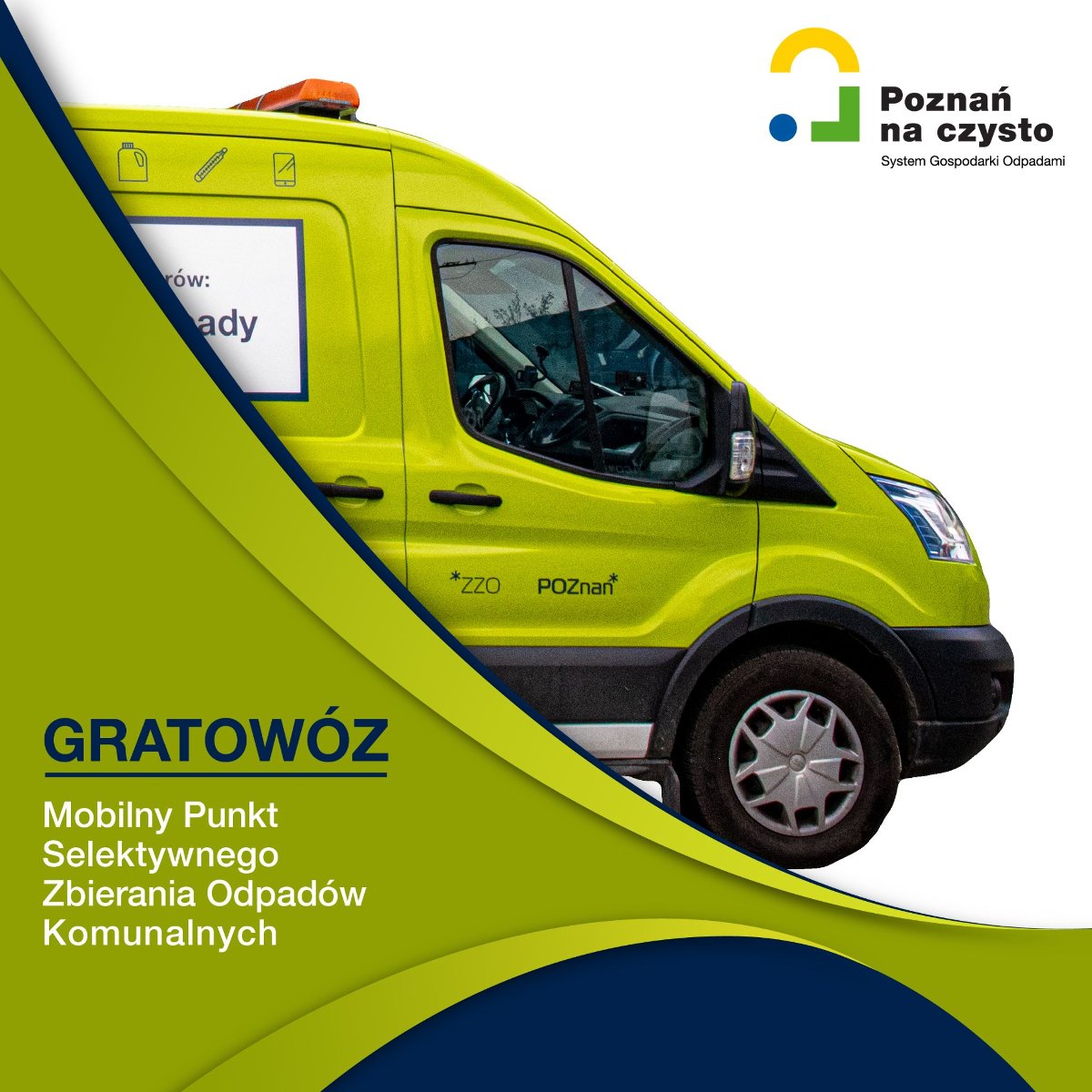 W najbliższą sobotę Gratowóz po raz kolejny odbierze od mieszkańców odpady tekstylne. Obraz przedstawia Gratowóz, czyli samochód typu dostawczak, odbierający od mieszkańców odpady problematyczne, w tym tekstylne i odzieżowe