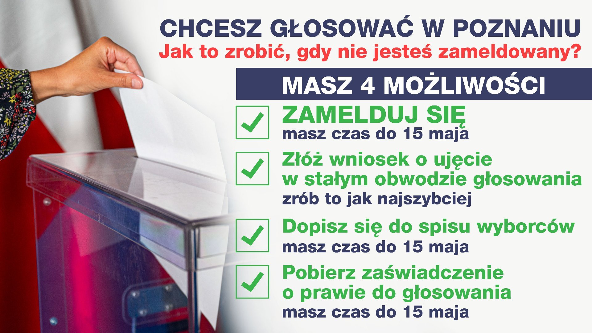 Na zdjęciu grafika z wyjasnieniami jak głosować w Poznaniu