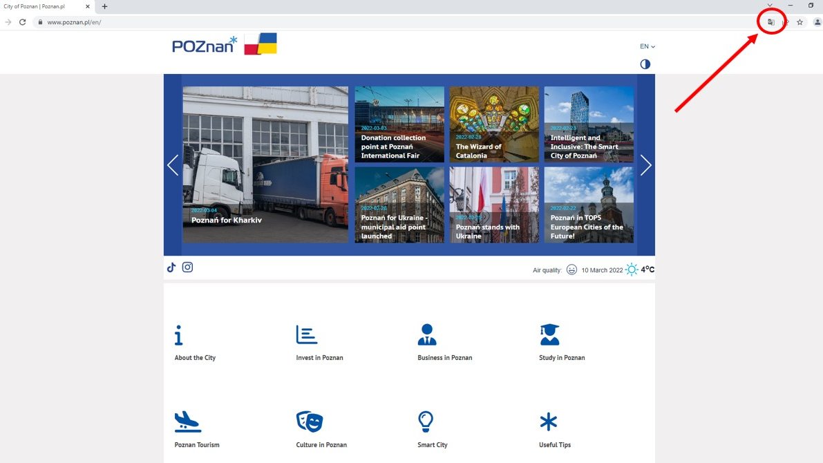 Tłumaczenie stron na język ukraiński - Google Chrome na komputerze