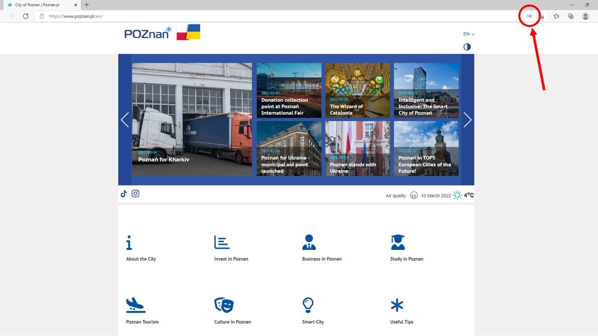 Tłumaczenie stron na język ukraiński - przeglądarka Microsoft Edge
