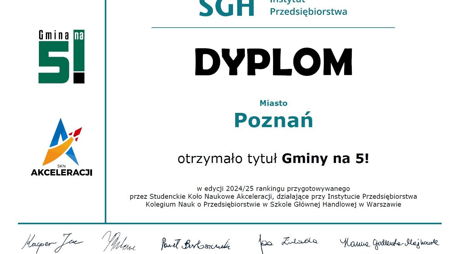 Zdjęcie dyplomu "Złota Gmina na 5!"