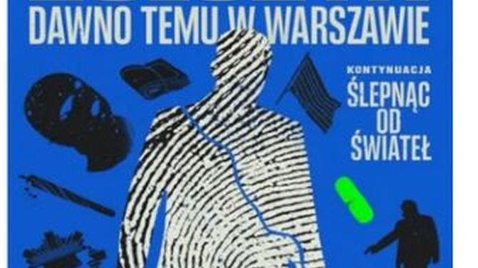 Niebieska okłądka książki z graficznym motywem postaci we wzór linii papilarnych i mniejszych elementów dookoła niej.