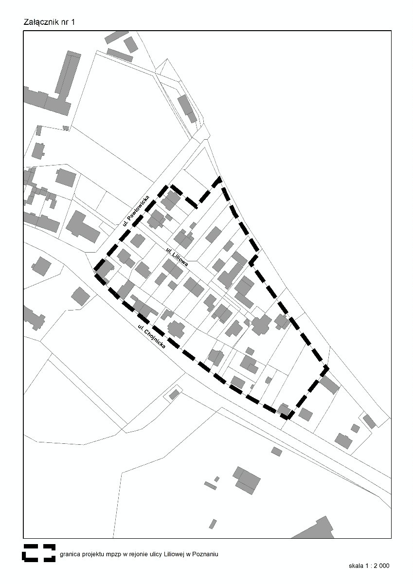 Obrazek przedstawia przebieg granicy planu W rejonie ulicy Liliowej w Poznaniu - grafika artykułu