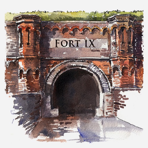 Rysunek Bramy Fortu IX ozdabiające pamiątki z nowej serii - grafika artykułu