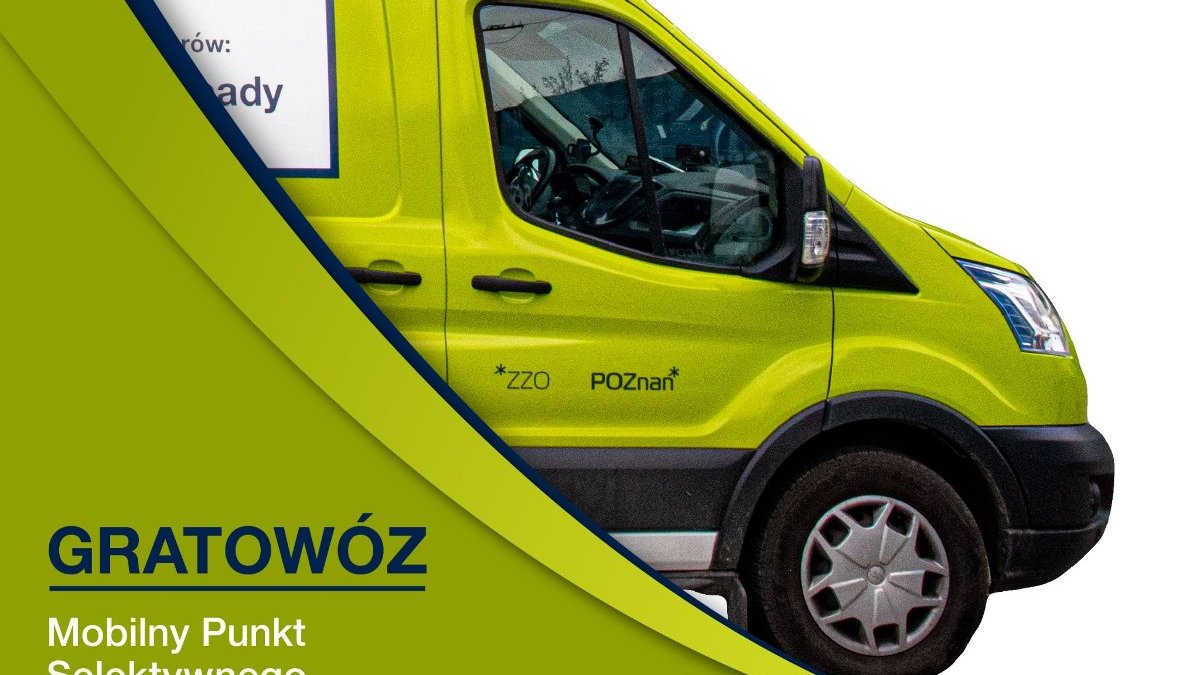 Obraz przedstawia Gratowóz, czyli samochód typu dostawczak, odbierający od mieszkańców odpady problematyczne, w tym tekstylne i odzieżowe