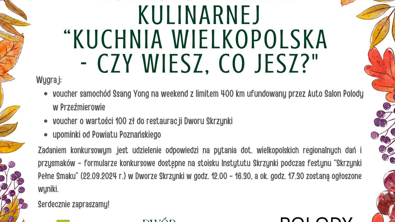 Plakat, ramka z jesiennych liści, pośrodku napisy informujące o wydarzeniu.