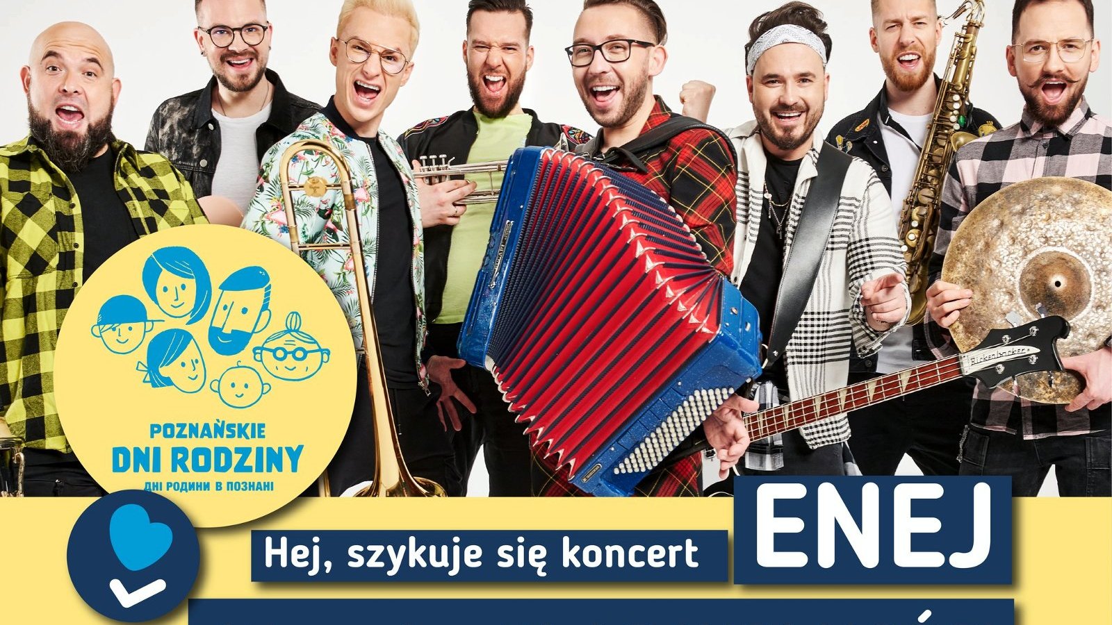 Na zdjęciu członkowie zespołu Enej, pod nimi logotyp Poznańskich Dni Rodziny - grafika artykułu