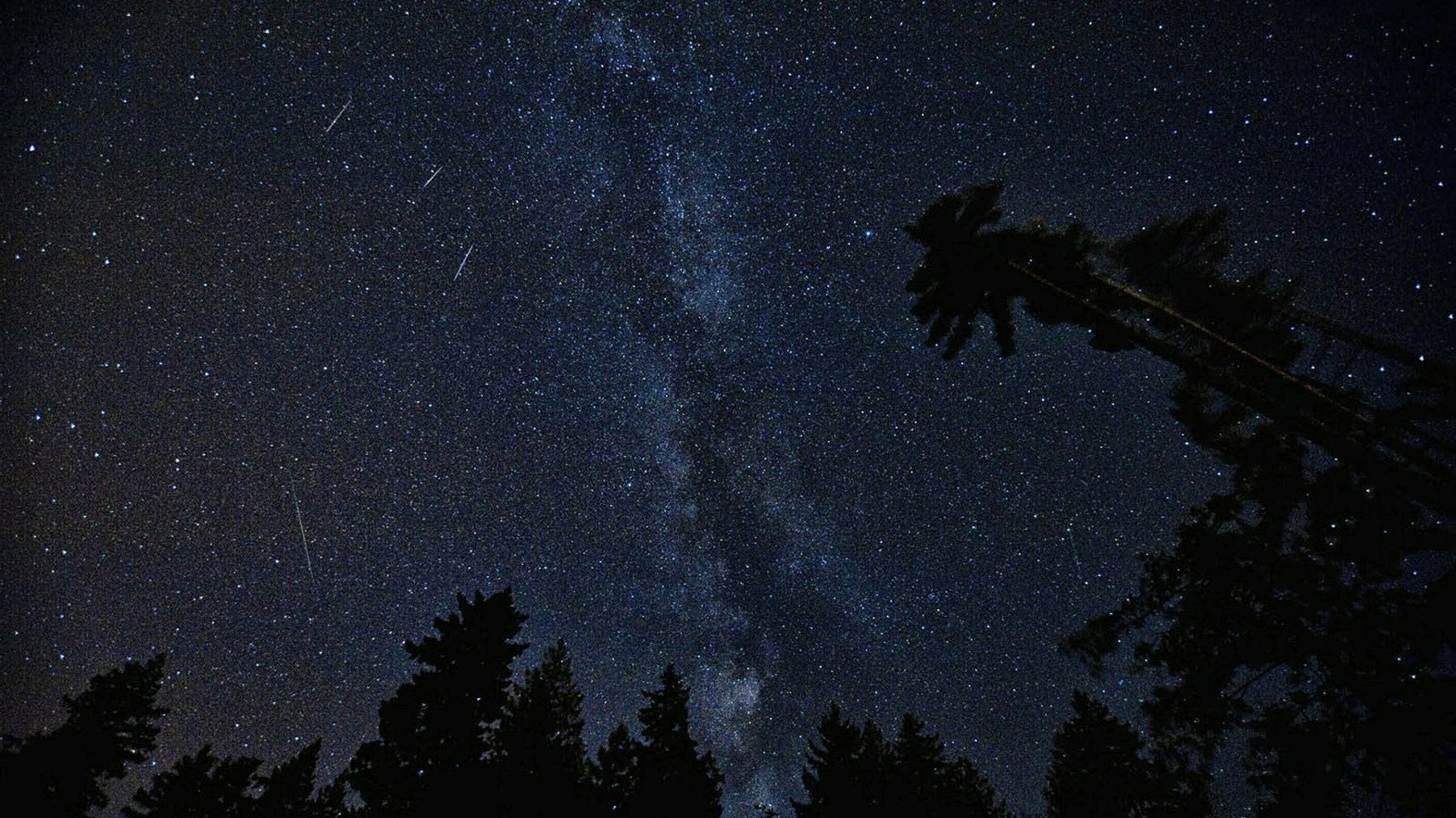 Zdjęcie przedstawia Drogę Mleczną nocą i kilka spadająych gwiazd - grafika artykułu
