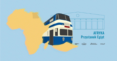 Plakat: schematyczny rysunek tramwaju, obok zarys mapy Afryki i najważniejsze informacje o wydarzeniu