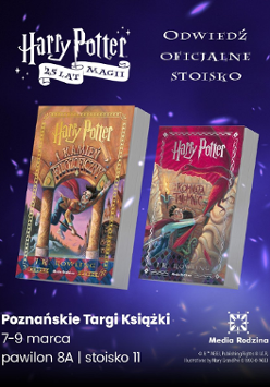 Plakat, który reklamuje oficjalną strefę Harry'ego Pottera, na gwieździstym niebie dwie książki o Harrym Potterze i napisy informujące o wydarzeniu.