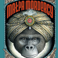 Okładka książki- małpa w turbanie, wyżej napis "Małpa mordercy".