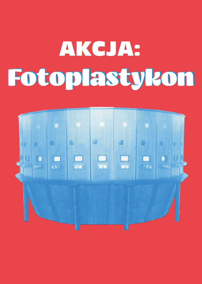 Plakat promujący akcję, przedstawia Fotoplastykon Poznański na różowym tle