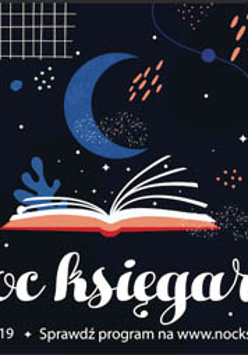 Plakat: księżyc, otwarta książka, liście