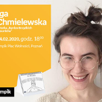 Plakat wydarzenia: po prawej stronie Iga Chmielewska, po lewej tekst informacyjny.