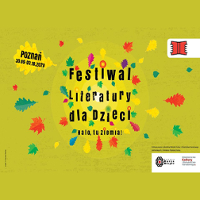 Kolorowe liście na oliwkowym tle. Na środku czarne napisy - nazwa Festiwalu.