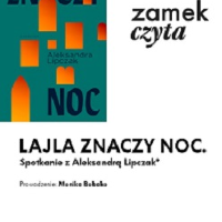 Okładka książki Aleksandry Lipczak. Pod spodem czarne napisy informujące o wydarzeniu.