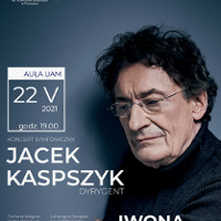 Zdjęcie dyrygenta. i informacje o miejscu i terminie koncertu.