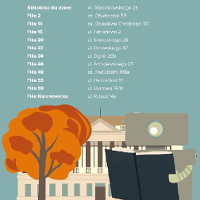 Biblioteka Raczyńskich, drzewo i robot czytający książkę.
