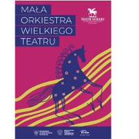 Plakat na którym znajduje się nazwa wydarzenia i loga sponsorów. Na fioletowym tle abstrakcyjny koń pośród żółtych linii.