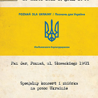 plakat wydarzenia z adresem oraz symbolem wzorowanym na herbie Ukrainy
