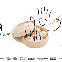 Na środku gruzińskie pierożki chinkali. Wokół czarne napisy informujące o wydarzeniu.