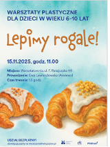 na biało-zielonym tle rysunek dwóch rogali, powyżej informacje o warsztatach