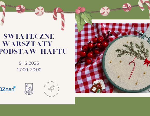 Plakat ukazujący choinkę oraz dekoracje świąteczne w radosnej atmosferze.