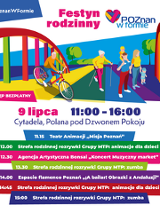 Plakat jest kolorowy, są na nim grafiki przedstawiające ludzi, którzy przechodzą przez ulicę, kobieta z mężczyzną i dziećmi, starsza pani chodząca o kijkach oraz pan na rowerze. Na plakacie znajdują się informacje opisane w opisie.