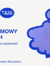 Niebieskie napisy informujące o wydarzeniu, szczegóły zawarte w treści artykułu oraz niebieski kształt na kremowym tle.