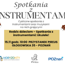 Grafiki gitar z prawej i z lewej strony. Po środku napisy - szczegóły dotyczące wydarzenia zawarte w treści artykułu. Na dole logo Poznania, Przystanku Pireus i Centrum Horyzonty.