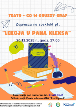 Centralną część grafiki zdobi ilustracja książki z napisem "Literature", stojącej na innej książce z napisem "Poetry". Obok znajduje się kałamarz z piórem, kartki papieru i kolorowe przybory do pisania. W tle znajdują się rysunki papierowych samolotów i dymek ze znakiem zapytania i wykrzyknikiem. Oprócz tego na plakacie powyżej i poniżej grafik znajdują się informacje zawarte w treści artykułu..