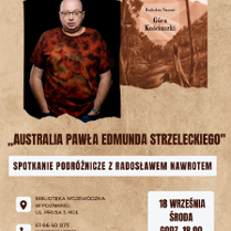 Plakat, w górnej części zdjęcie autora i jego książki, w dolnej napisy informujące o wydarzeniu.