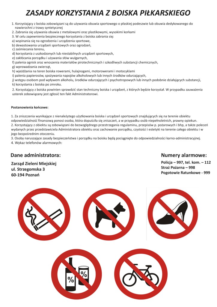 Regulamin korzystania z boiska przy ul. Korfantego / Tyca