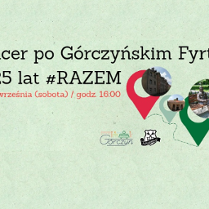 Baner reklamujący spacer po Górczyńskim Fyrtlu - 125 lat #Razem, 6 września (sobota) / godz. 16:00. Okrągłe, małe zdjęcia z charakterystycznymi elemtami Górczyna.
