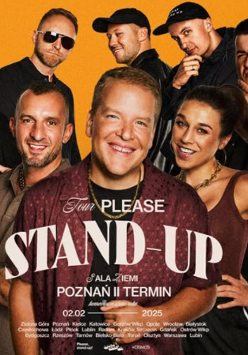 Grupa uśmiechniętych artystów, siedmiu mężczyzn, jedna kobieta, napisy informujące o wydarzeniu.