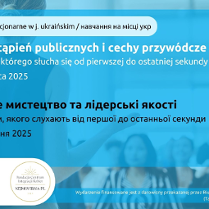 W tle widać osobę która przemawia przed widownią. Na obrazku też widnieje zdjęcie trenera szkolenia