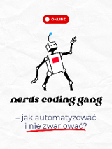 Rysunek robota, obok informacje o wydarzeniu online.