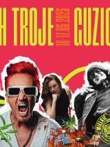 Plakat, który reklamuje Wielkie Grillowanie, zdjęcia artystów na czerwonym tle, żółte napisy, które informują o wydarzeniu.