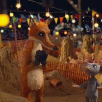 Zdjęcie sceny z animacji przedstawiające rozmawiających lisa i mysz