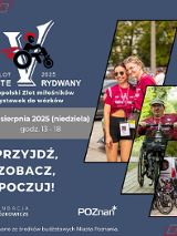 Kolaż zdjęć osób biorących udział w Zlotach Ognistych Rydwanów. Obok napisy informujące o wydarzeniu, które są dostępne w treści artykułu.