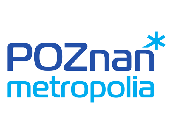 Metropolia Poznań Logo Metropolii Poznań - u góry napis Poznan z gwiazdką, na dole Metropolia