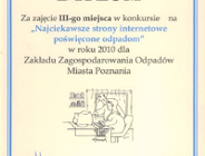Zakład Zagospodarowania Odpadów nagrodzony za najlepszą stronę internetową poświęconą odpadom