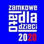 Czerwony lew w białych butach na niebieskim tle. Na górze białe litery.