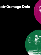 Na czarnym tle zdjęcie z teatru i jego nazwa.