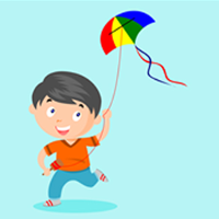 Dziecko biegnie z kolorowym latawcem