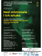Plakat: VII Międzynarodowa Konferencja z cyklu Barwy Instrumentów Dętych - Muzyka Mistrzów. W tle portret I.J. Paderewskiego