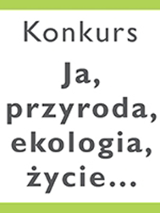 Nazwa konkursu - czarne litery na białym tle, zielona ramka.
