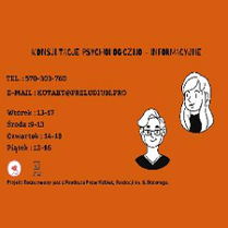 Plakat z informacjami o wydarzeniu, pomarańczowe tło. Po prawej twarz mężczyzny i kobiety.